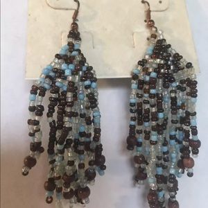 Dangle blue brown DROP PIERCED‎ EARRINGS beaded